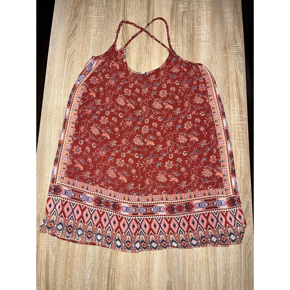 Hollister Rust Red Paisley Southwestern Sleeveless Shift Dress Medium